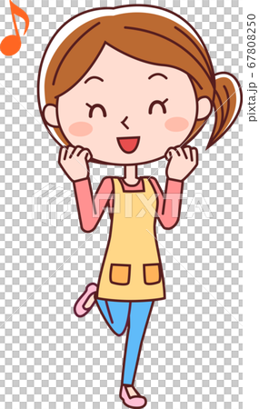 Woman smiling and giving a fist pump with apron 67808250