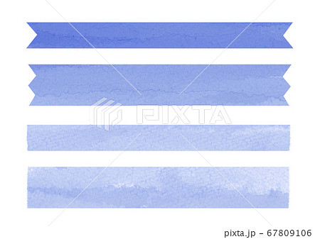 水彩風の青のフレーム マスキングテープとリボンのイラスト素材