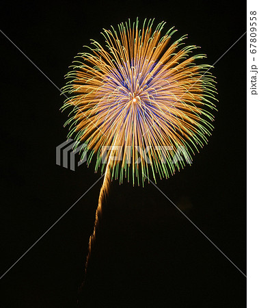 黄色系の一発の打ち上げ花火素材 黄色系の一発の打ち上げ花火素材 67809558