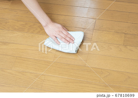 床を拭く女性の手元 67810699