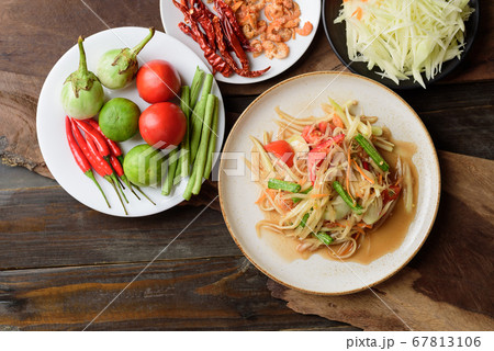 Thai food, Spicy papaya salad (Som Tum) Thai food, Spicy papaya salad (Som Tum) 67813106