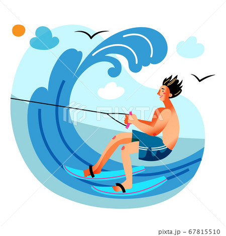 Young man engaged in water skiing in sea or ocean Young man engaged in water skiing in sea or ocean 67815510