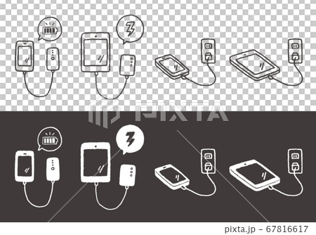 充電中のスマホとタブレットのイラストのイラスト素材