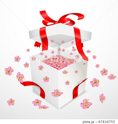 Open square box with pink cherry blossoms flying 67816755