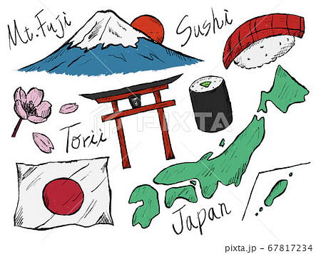 日本や名物の手書きイラストイメージのイラスト素材