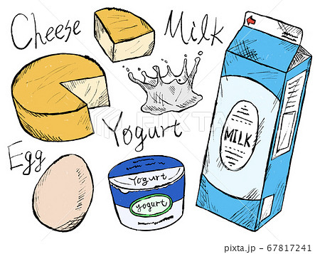 チーズや乳製品の手書きイラストイメージのイラスト素材