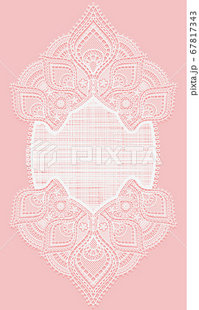 Vertical lace doily. White lacy napkin on a pink Vertical lace doily. White lacy napkin on a pink 67817343