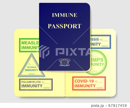 Concept sample of immune passport with stamps of 67817459