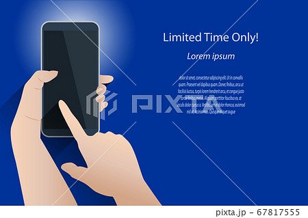 Two hands holding an abstract mobile phone with a Two hands holding an abstract mobile phone with a 67817555