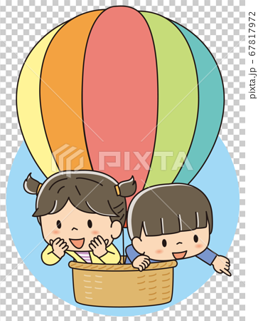 気球に乗る子供2人のイラスト素材