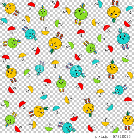Birds and umbrellas bright illustrations. Seamless pattern isolated on white. Cartoonish drawing with cute characters 67818055