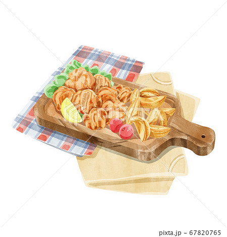 唐揚げ水彩手書きイラストのイラスト素材