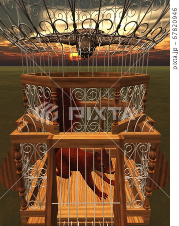 Hawk attacking squirrel in cage 3d rendering Hawk attacking squirrel in cage 3d rendering 67820946