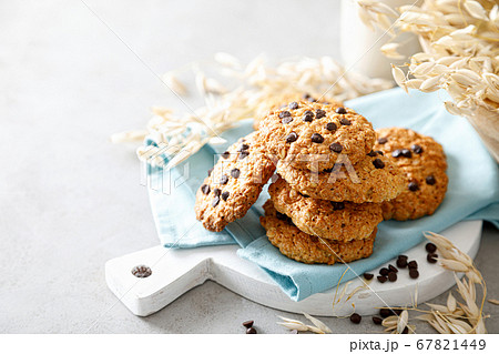 Homemade oatmeal cookies with chocolate drops and 67821449