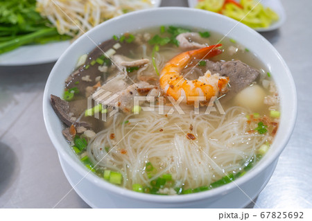 Closeup photo of delicious Vietnamese rice noodle soup Closeup photo of delicious Vietnamese rice noodle soup 67825692