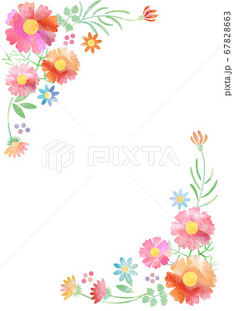 コスモス 花飾り 水彩縦フレームのイラスト素材