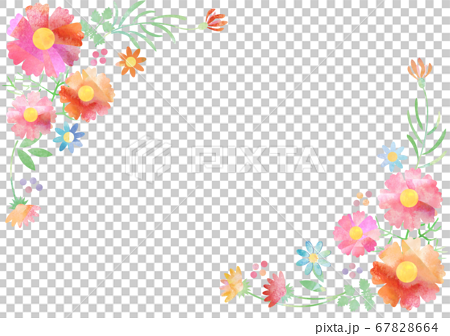 コスモス 花飾り 水彩フレームのイラスト素材