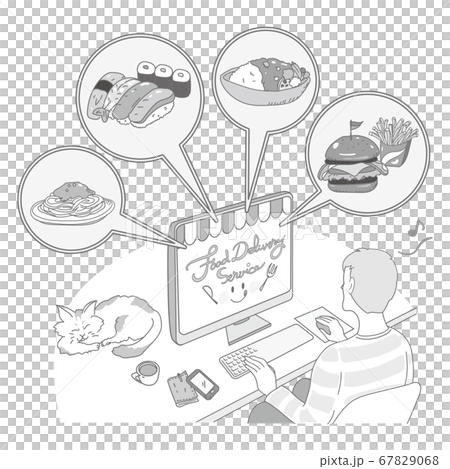 デリバリーサービスを注文する男性 67829068