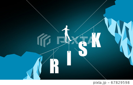 Man walking on rope walk way with risk word 67829598