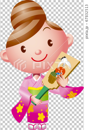 羽子板を左上斜めに持っている振り袖の女の子 羽子板を左上斜めに持っている振り袖の女の子 67832513