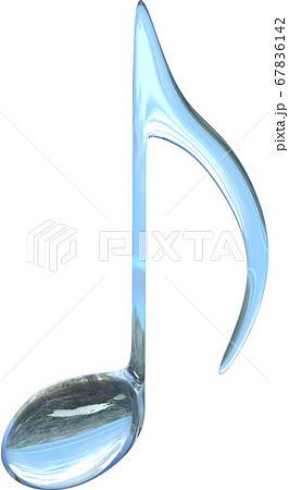 立体的で丸みのある音符　ガラスの8分音符　CG3Dイラストデザイン　背景透明 67836142