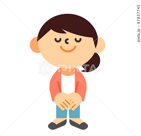 人物 女性 主婦 全身 お辞儀 挨拶 礼のイラスト素材