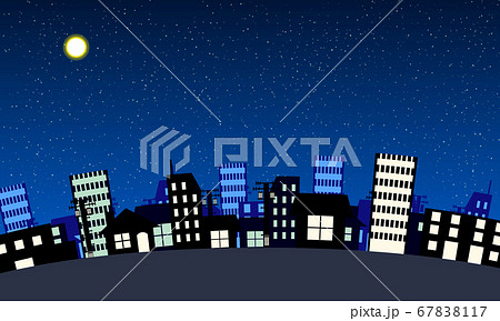シンプルでアニメ風なベクターの街なかの背景イラスト 夜版夜景 超望遠レンズverのイラスト素材