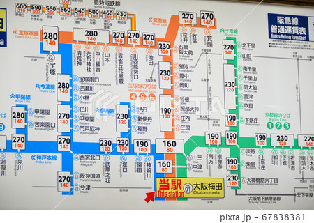 阪急電車大阪梅田駅普通運賃表 67838381