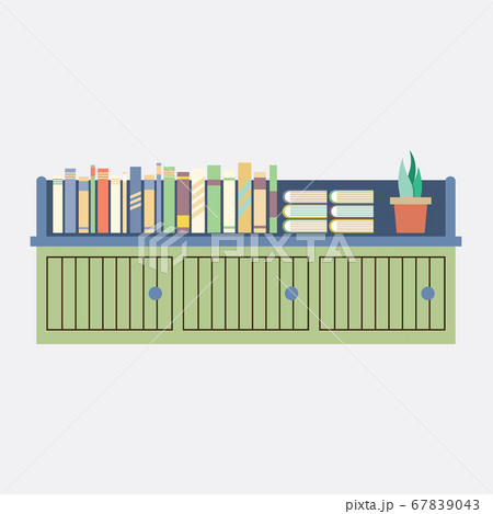 Flat Design Bookshelf in Home Vector Illustration. 67839043