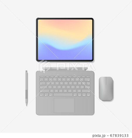 modern tablet computer with keyboard mouse pen and colored screen 67839133