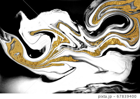 Black, gold and white marbling background. Unique artwork texture. Marble pattern imitation. Stock illustration. 67839400