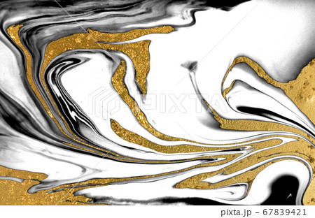 Black, gold and white marbling background. Unique artwork texture. Marble pattern imitation. Stock illustration. 67839421