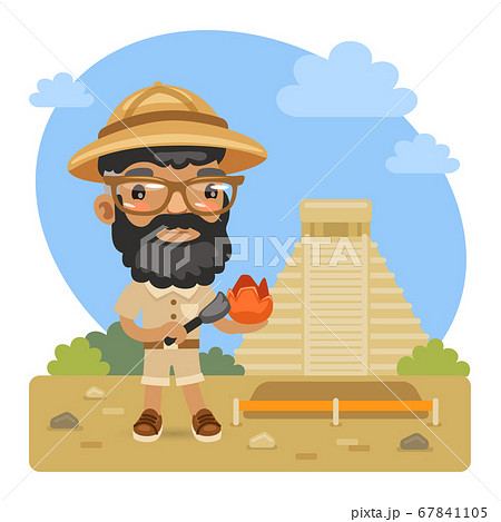 Cartoon Archaeologist on a Dig 67841105