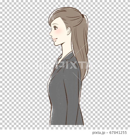 笑顔な女性の横顔のイラスト素材