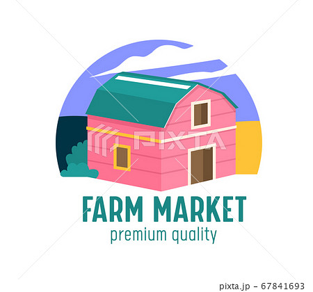 Farm Or Farmer Market Banner With Wooden Barn のイラスト素材