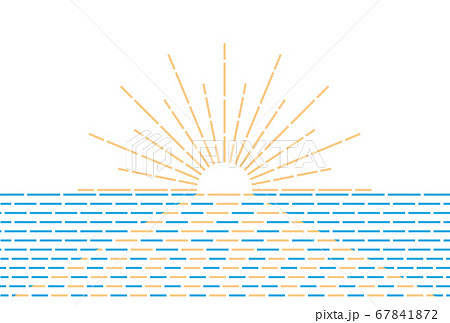 海 波 太陽光 線画のイラスト素材