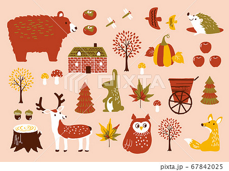 秋の動物 セット 秋柄 イラストのイラスト素材
