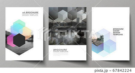 Vector layout of A4 format cover mockups design templates with abstract shapes and colors for brochure, flyer layout, booklet, cover design, book design, brochure cover. 67842224