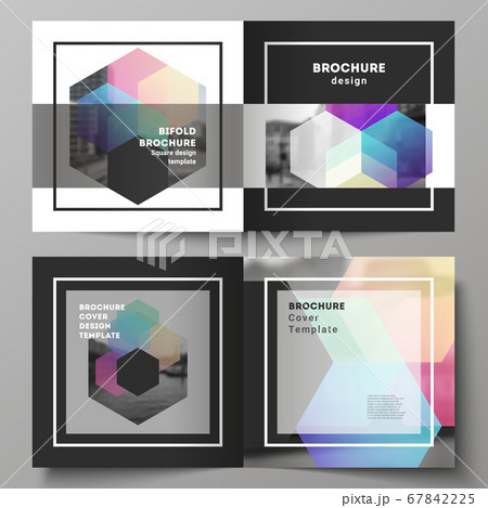 Vector layout of two covers templates with abstract shapes and colors for square design bifold brochure, flyer, magazine, cover design, book design, brochure cover. 67842225
