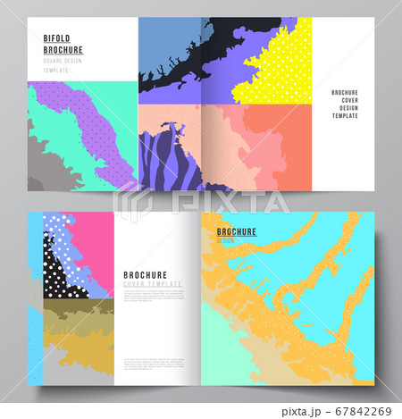 Vector layout of two covers templates for square design bifold brochure, flyer, cover design, book design, brochure cover. Japanese pattern template. Landscape background decoration in Asian style. 67842269