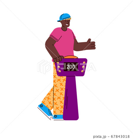 TV quiz show player at stand with buttons cartoon vector illustration isolated. 67843018