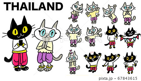 タイの猫キャラクター パターンのイラスト素材