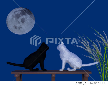 お月見をする猫たちのイラスト素材