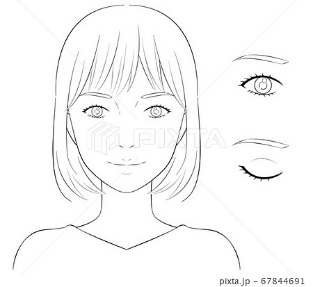 女性の顔と目のアップのセットイラストのイラスト素材