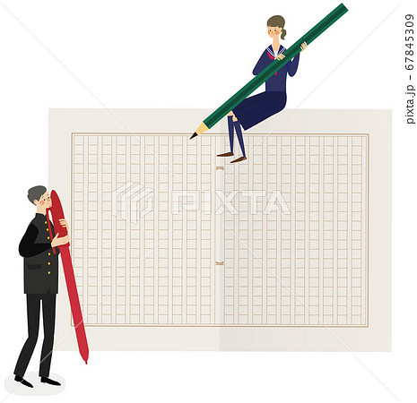 原稿用紙の上に乗る学生 原稿用紙の上に乗る学生 67845309