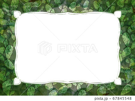 サボテンの背景素材 水彩 多肉植物 レトロなフレーム 緑色のイラスト素材 サボテンの背景素材 水彩 多肉植物 レトロなフレーム 緑色のイラスト素材