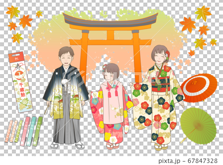 七五三　手描きベクターイラストセット 67847328