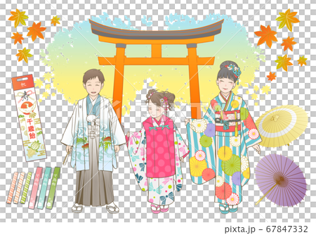 七五三　手描きベクターイラストセット 67847332