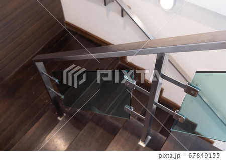 Modern minimalist style stairs with brown wooden Modern minimalist style stairs with brown wooden 67849155