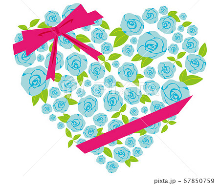 青いバラの花のベクターイラスト ハートの形をした薔薇の花のイラスト素材